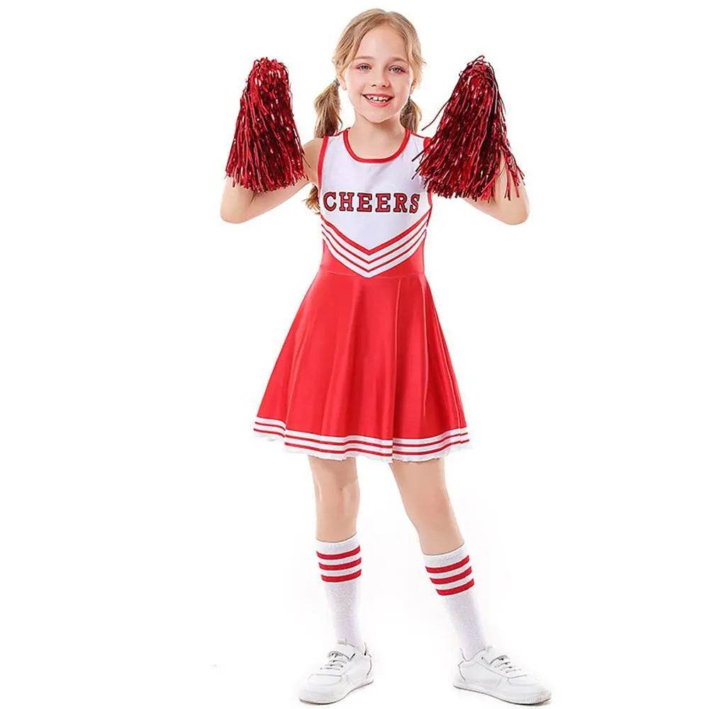 School Cheerleading Uniform Costume Cheerleader Party Dress Halloween Outfit Dress Up For Girls - Ecosfun