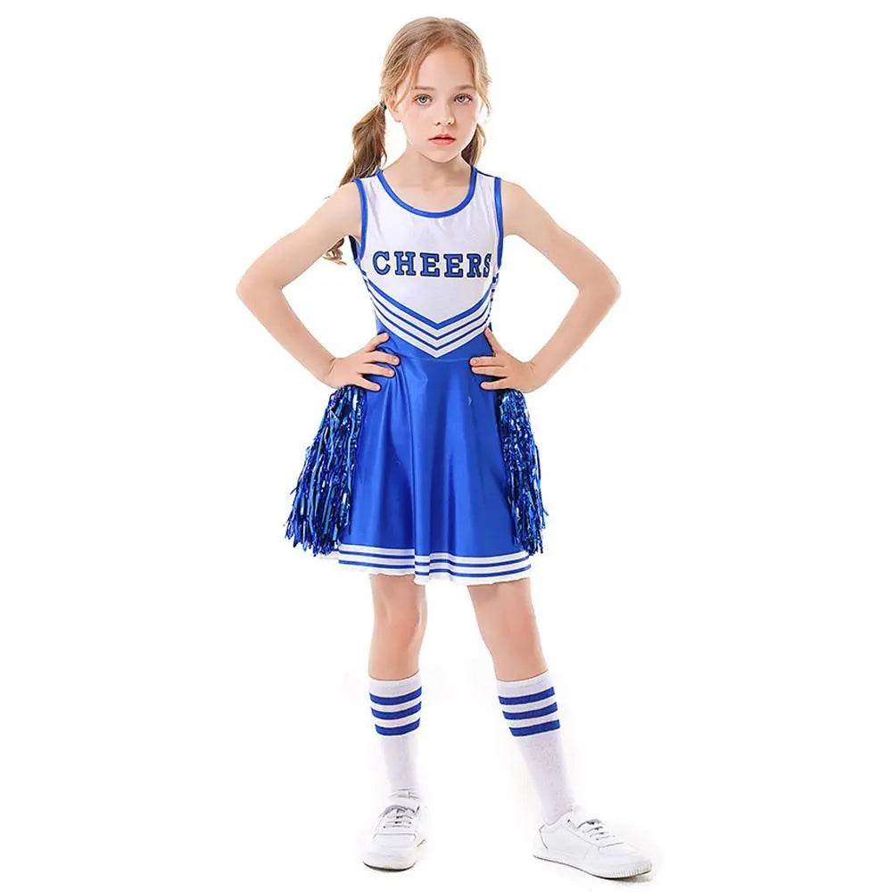 School Cheerleading Uniform Costume Cheerleader Party Dress Halloween Outfit Dress Up For Girls - Ecosfun