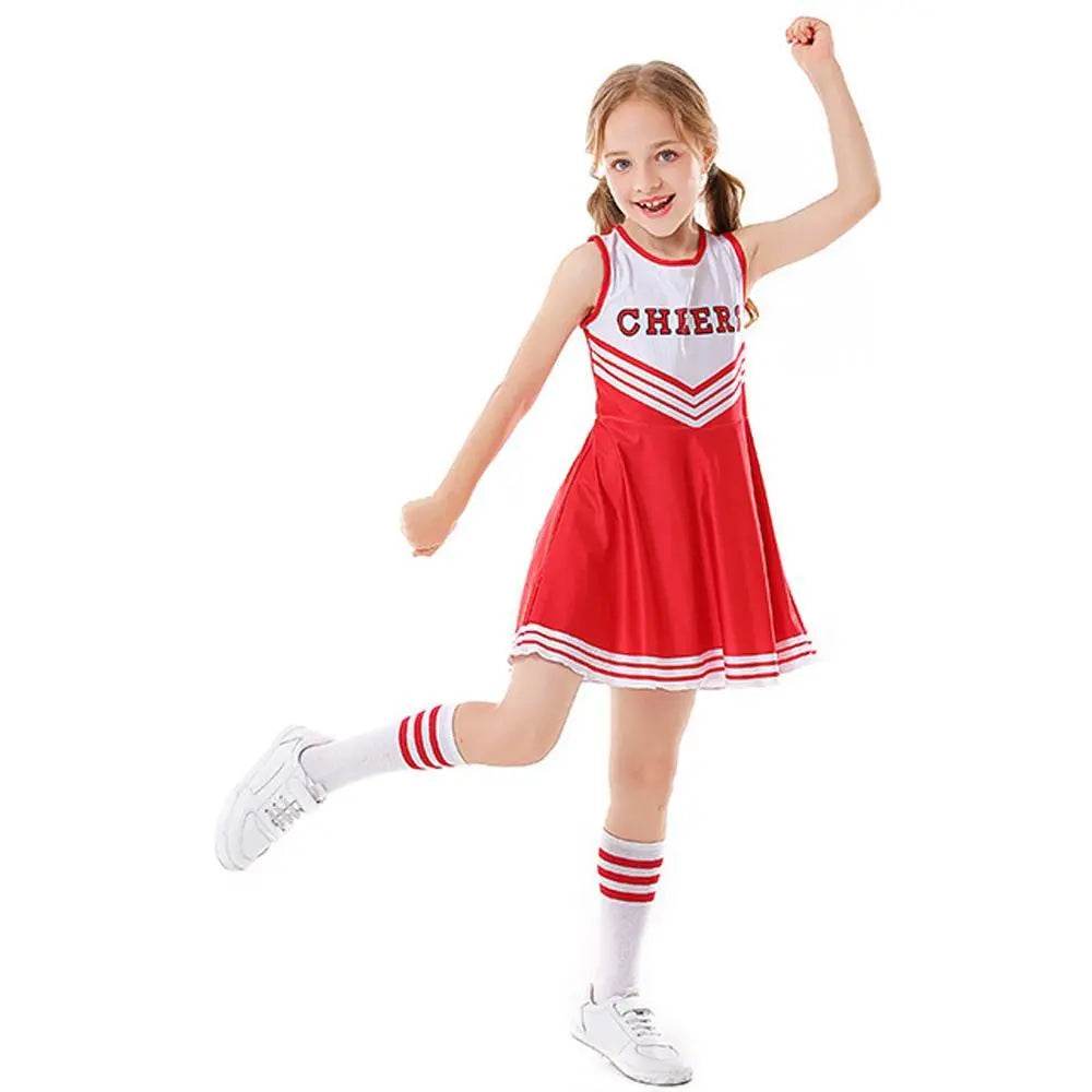 School Cheerleading Uniform Costume Cheerleader Party Dress Halloween Outfit Dress Up For Girls - Ecosfun