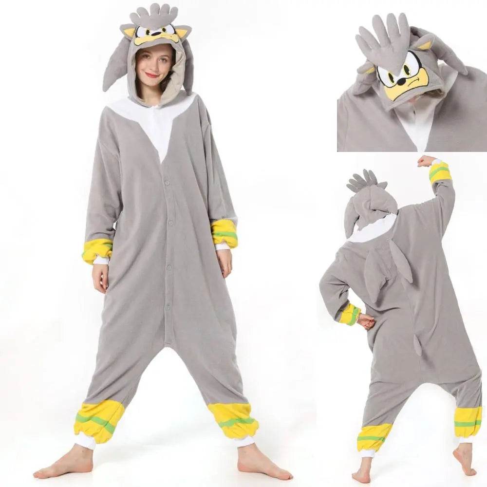 Silver the Hedgehog kigurumi onesies anime pajamas Costume - Ecosfun