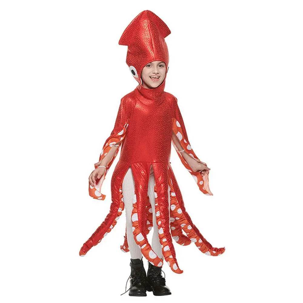 Squid Costume Red Leggings Jumpsuit Marine Life Cosplay Halloween Christmas School Party for Kids - Ecosfun