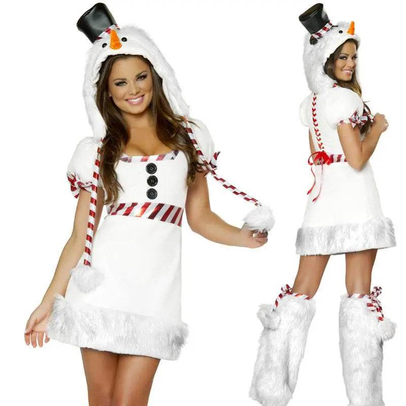 White Snowman Costume Woman Dress Halloween Christmas Party Wear - Ecosfun