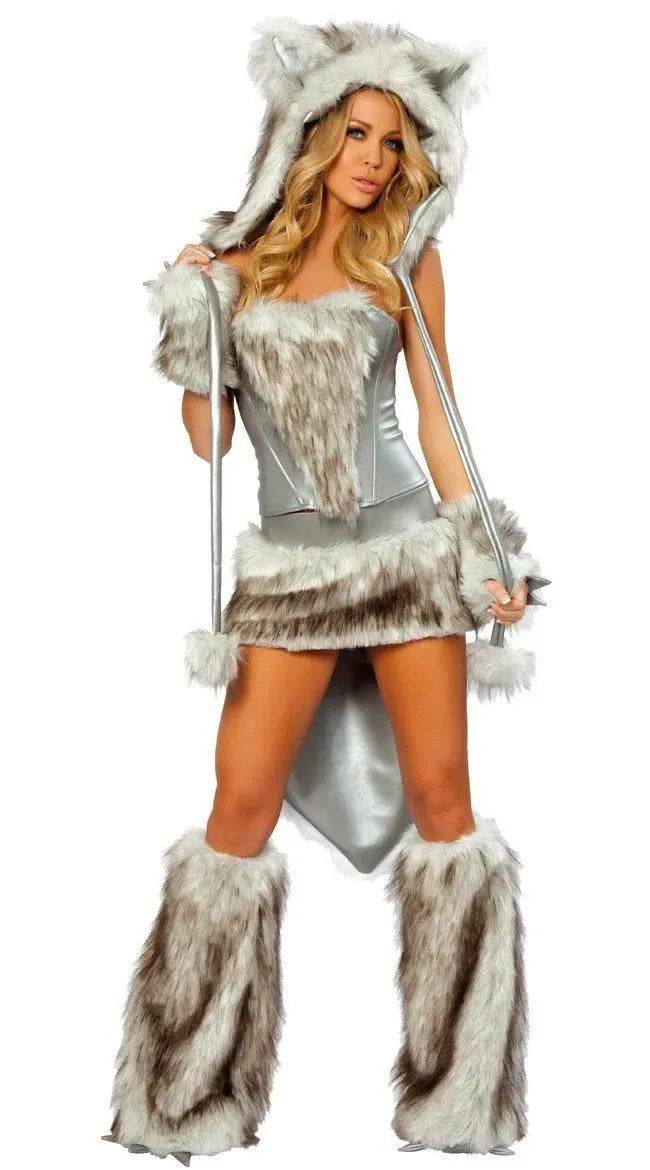 Catwoman Faux Fur Furry Animal Halloween Costume Cosplay Fancy Dress Women - Ecosfun