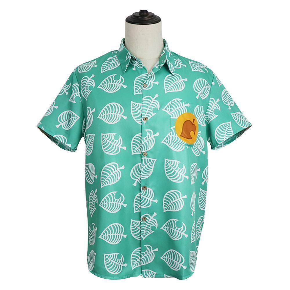 Animal Crossing Button Up Shirt Costume Cosplay Leaf Tee Shirts Top Halloween Outfit Dress Up For Adults - Ecosfun