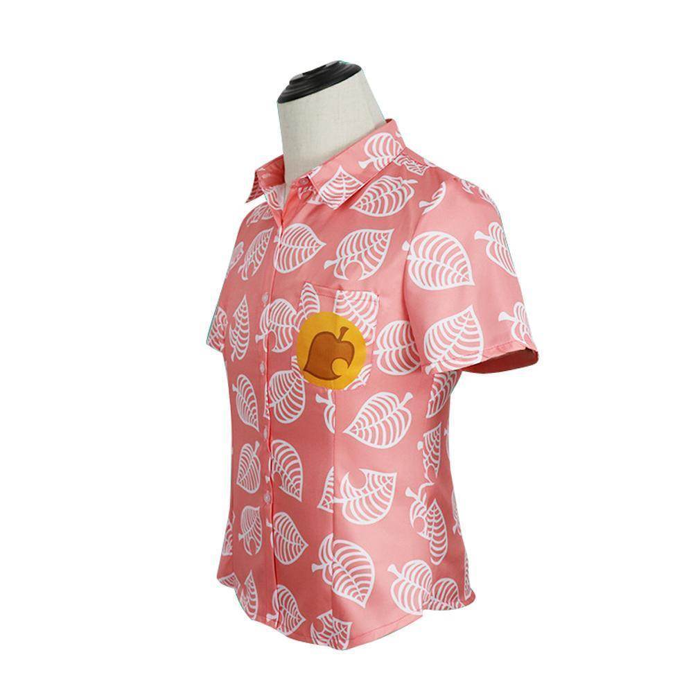 Animal Crossing Button Up Shirt Costume Cosplay Leaf Tee Shirts Top Halloween Outfit Dress Up For Adults - Ecosfun