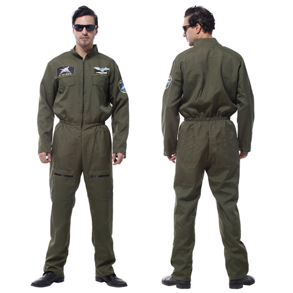 Mens Top Gun Jumpsuit Costume Adult Flight Suit Pilot Aviator Uniform