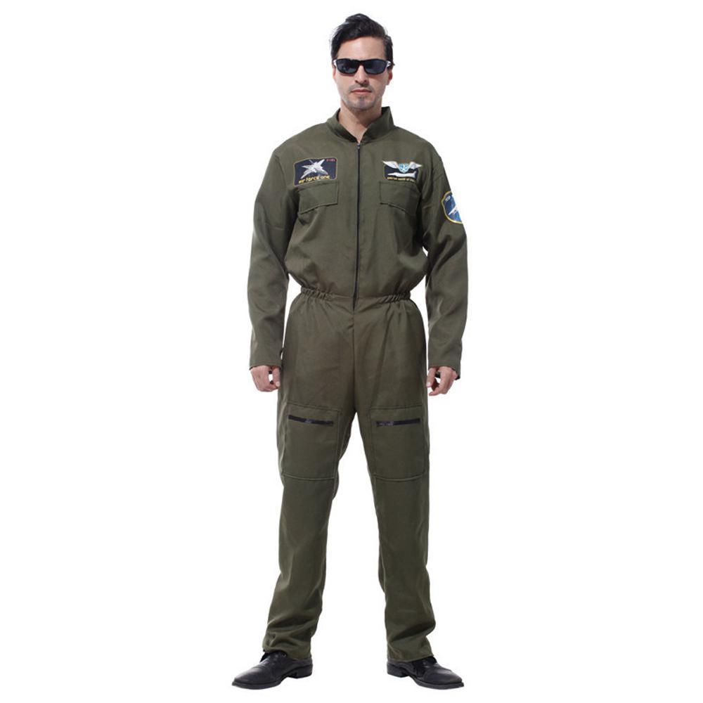 Mens Top Gun Jumpsuit Costume Adult Flight Suit Pilot Aviator Uniform