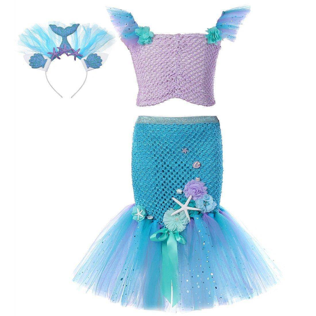 Mermaid Princess Costume Kids Girls Cosplay Party Tutu Dress Halloween Outfit - Ecosfun