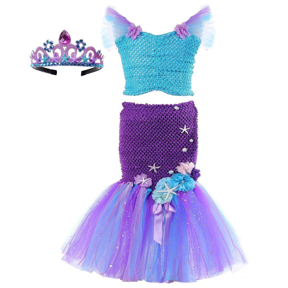 Mermaid Princess Costume Kids Girls Cosplay Party Tutu Dress Halloween Outfit - Ecosfun