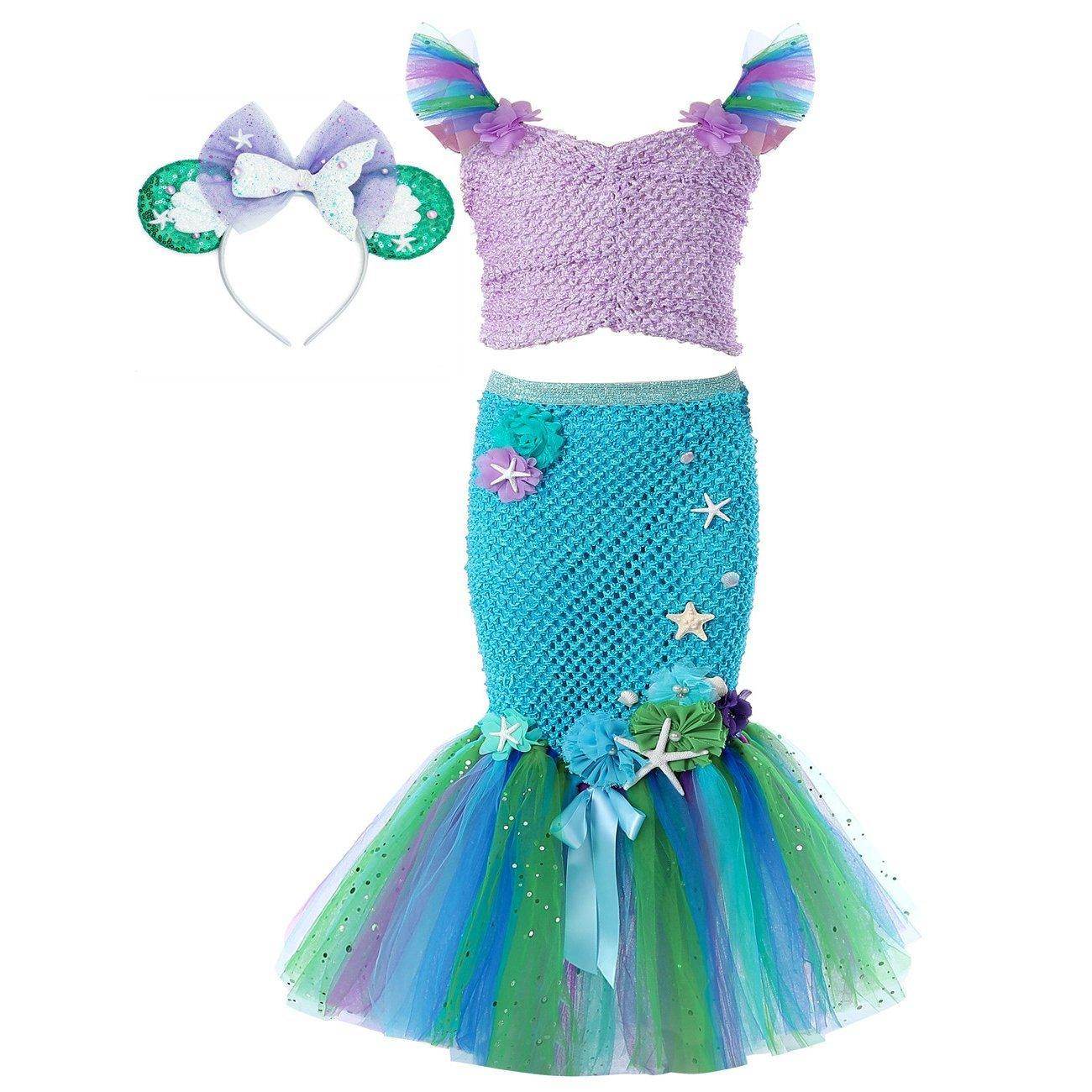 Mermaid Princess Costume Kids Girls Cosplay Party Tutu Dress Halloween Outfit - Ecosfun