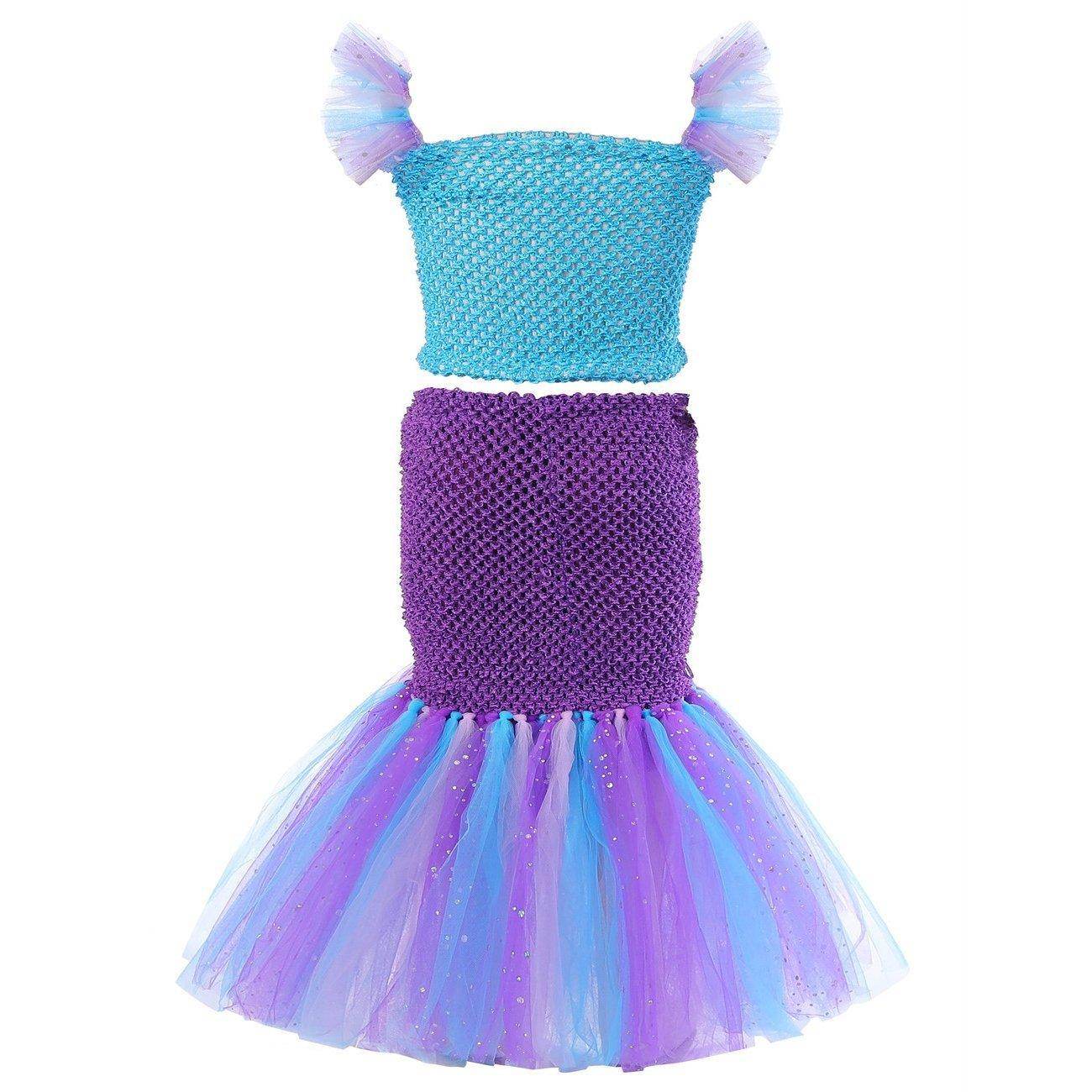 Mermaid Princess Costume Kids Girls Cosplay Party Tutu Dress Halloween Outfit - Ecosfun