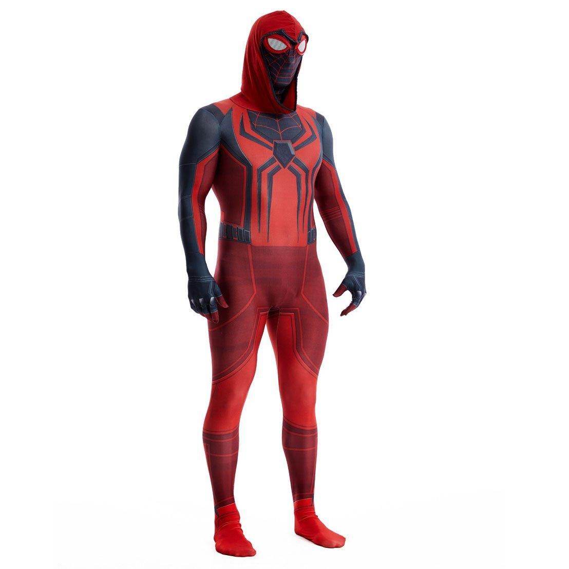 Miles Morales Crimson Cowl Spider Man Costume Red Cape Halloween Cosplay for Kids and Adults - Ecosfun