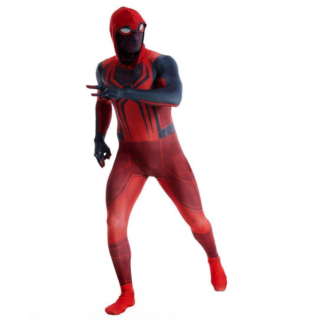 Miles Morales Crimson Cowl Spider Man Costume Red Cape Halloween Cosplay for Kids and Adults - Ecosfun