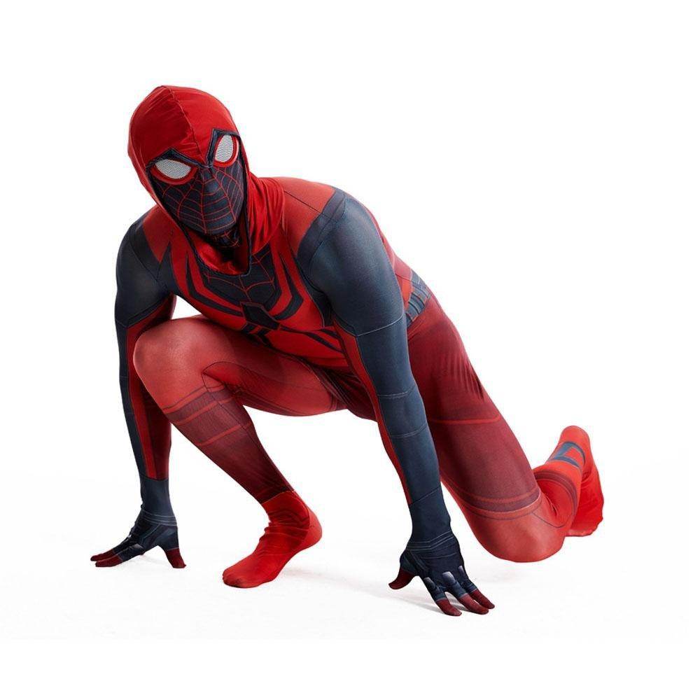 Miles Morales Crimson Cowl Spider Man Costume Red Cape Halloween Cosplay for Kids and Adults - Ecosfun