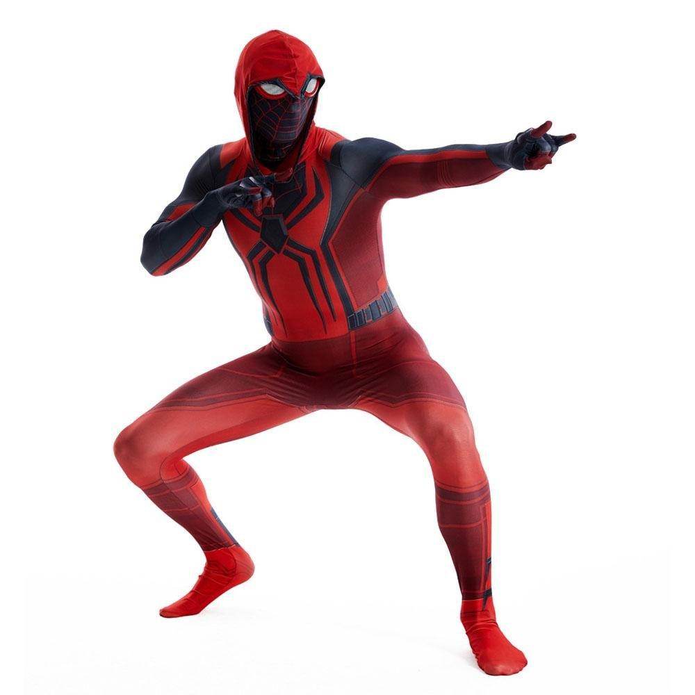 Miles Morales Crimson Cowl Spider Man Costume Red Cape Halloween Cosplay for Kids and Adults - Ecosfun