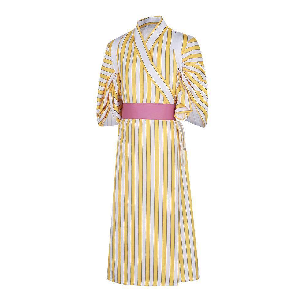 One Piece Wano Country Sanji Yellow striped kimono Costume Party Carnival Cosplay Full Set - Ecosfun