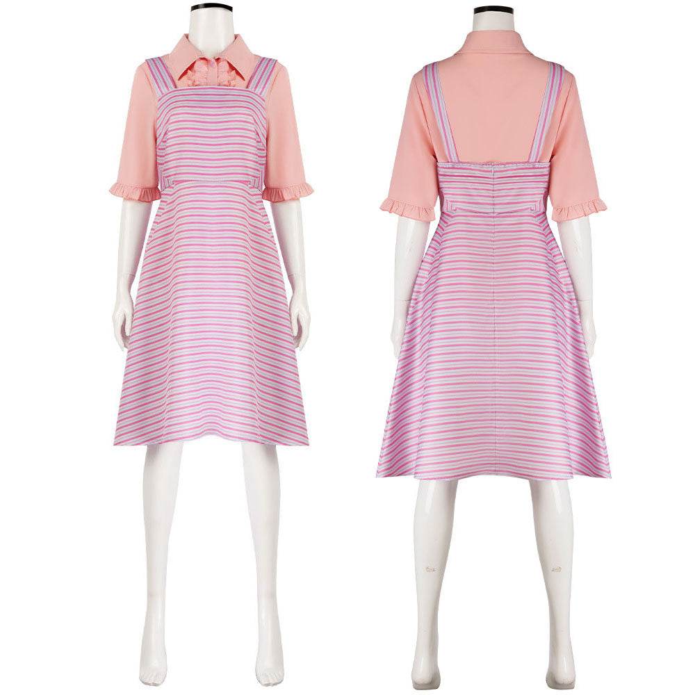 Wicked Glinda Pink Women Stripe Dress Outfit Carnival Cosplay Costume - Ecosfun