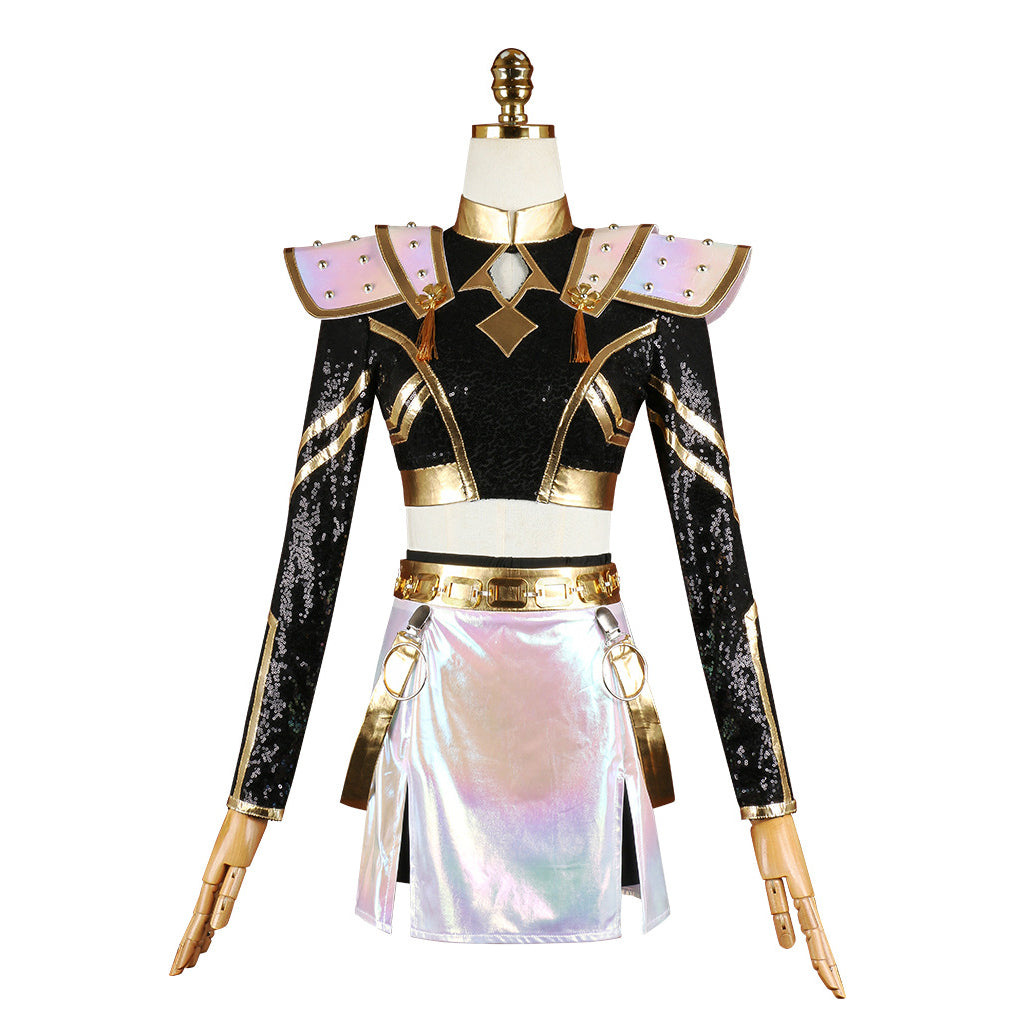 Kpop Witch Hunter Zoe Cosplay Costume Black and Gold Performance
