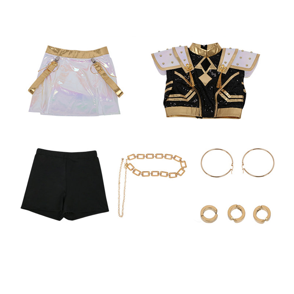 Kpop Witch Hunter Zoe Cosplay Costume Black and Gold Performance