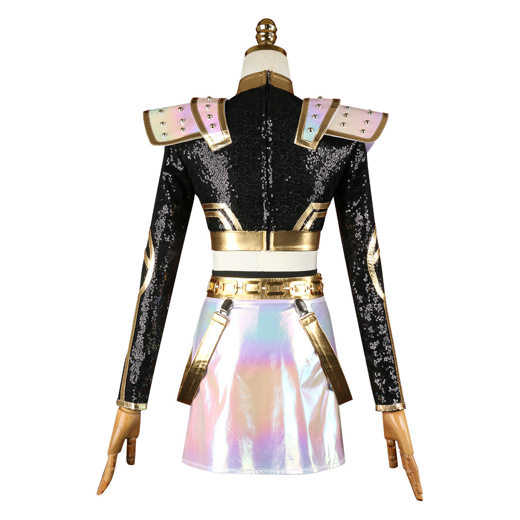 Kpop Witch Hunter Zoe Cosplay Costume Black and Gold Performance