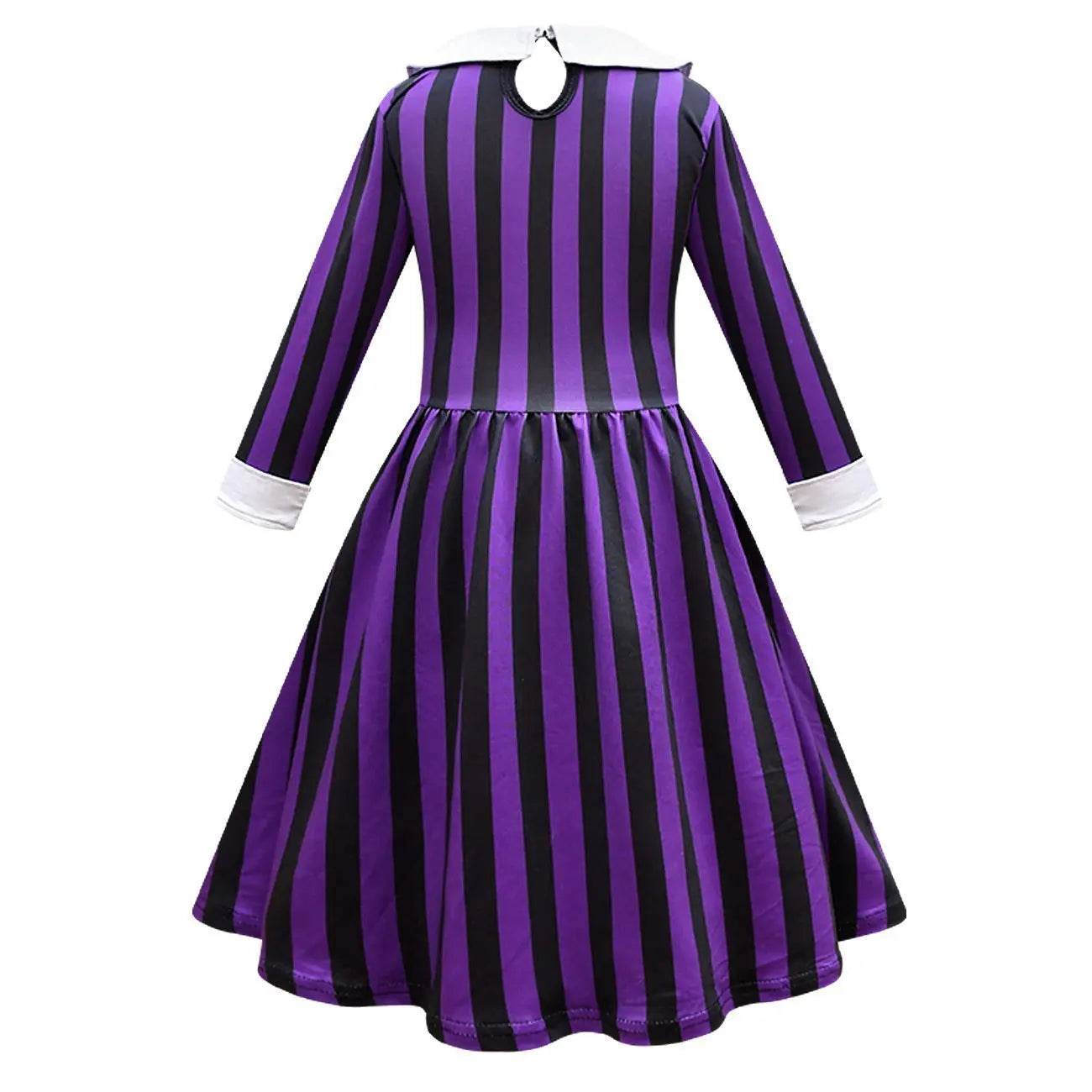 Wednesday Costume The Addams Family Cosplay Striped Dress For Kids - Ecosfun
