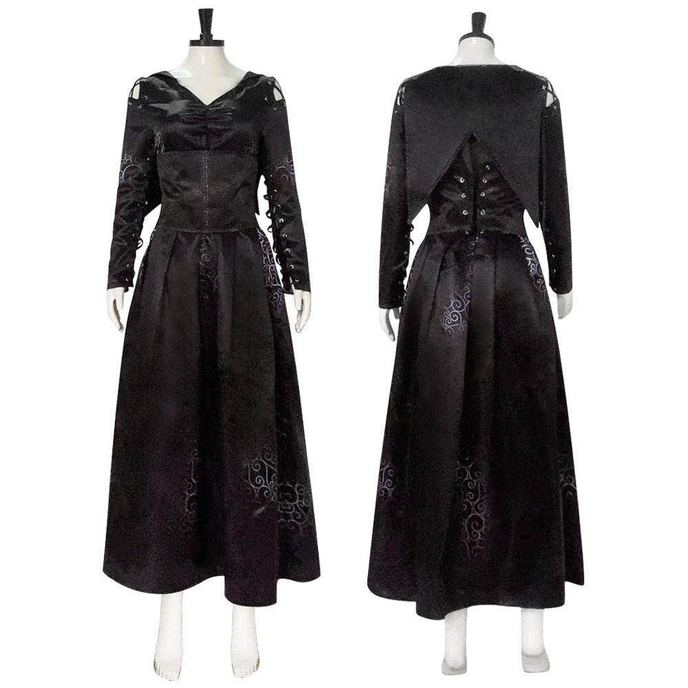Bellatrix Lestrange Satin Dress Halloween Cosplay Costume - Ecosfun