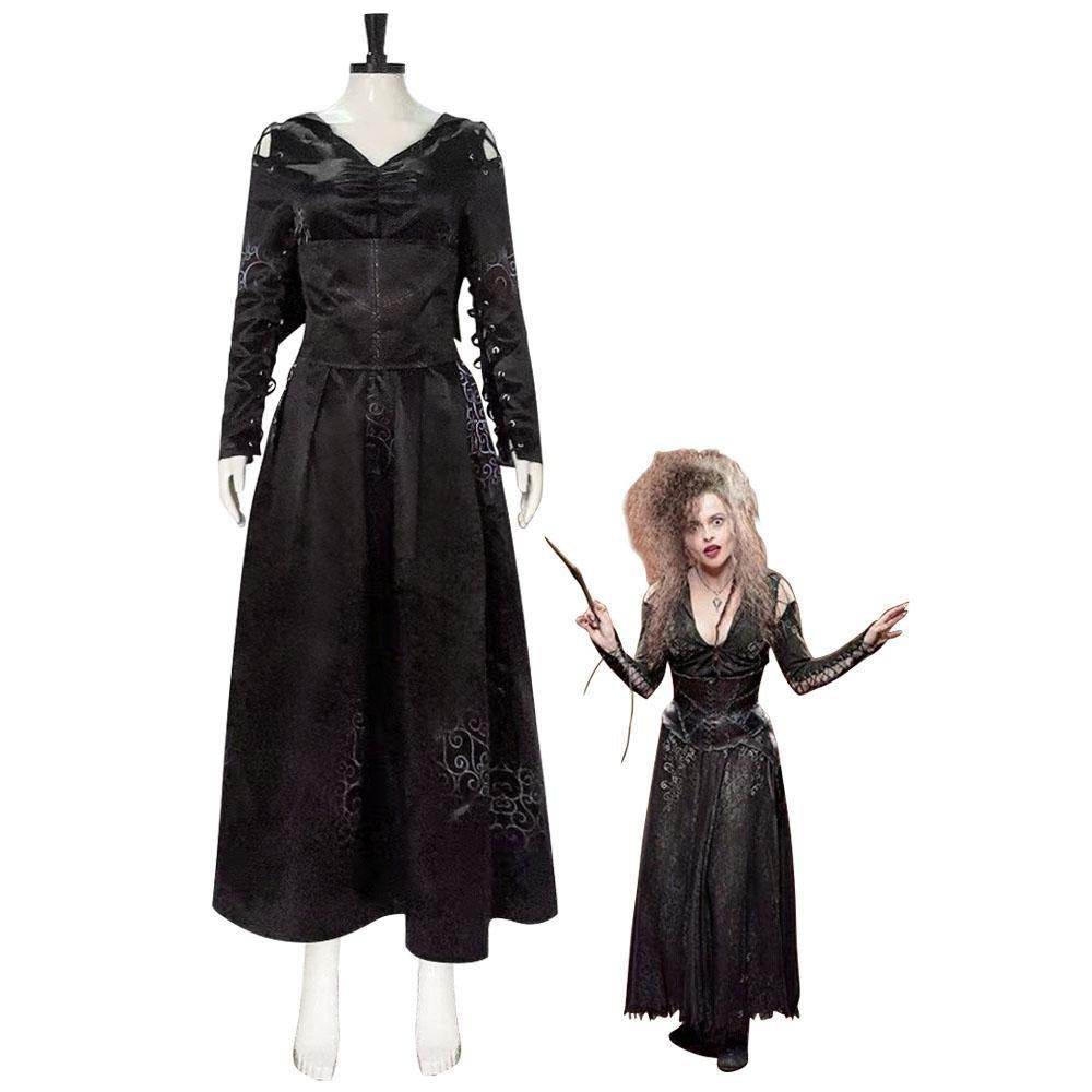 Bellatrix Lestrange Satin Dress Halloween Cosplay Costume - Ecosfun