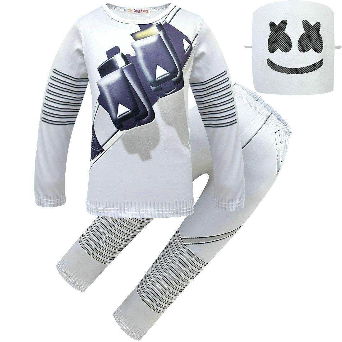 DJ Marshmello Chris Comstock Costume Top Pants Mask for Kid - Ecosfun