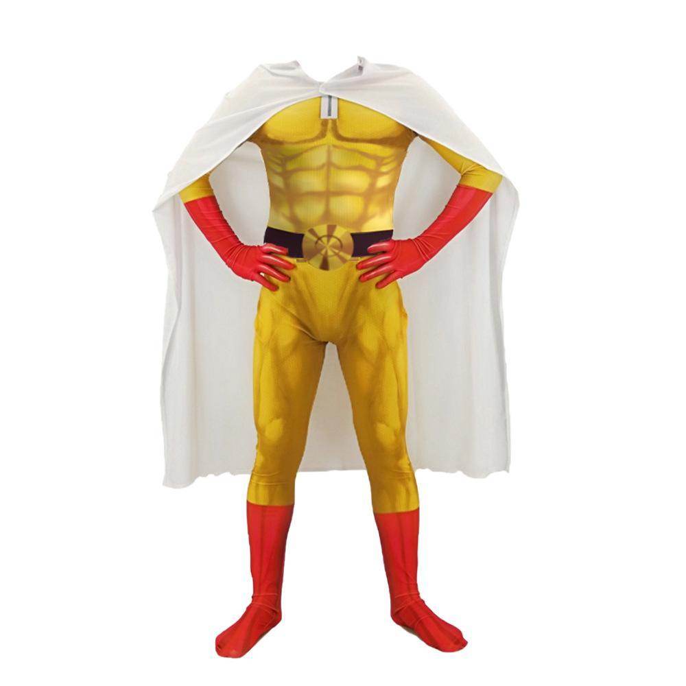 One Punch Man Saitama Costume Cosplay Zentai Suit Jumpsuit for Kids Adult - Ecosfun