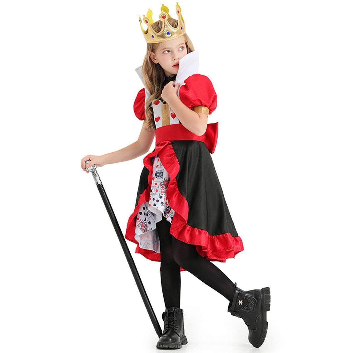 Queen of Hearts Costume Outfits Halloween Carnival Suit Cosplay For Kids - Ecosfun