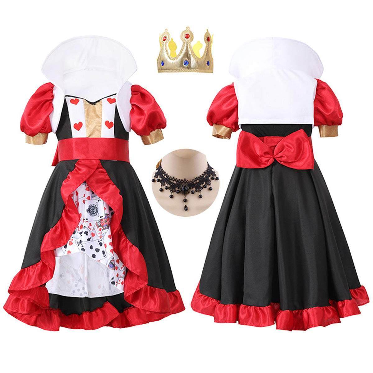 Queen of Hearts Costume Outfits Halloween Carnival Suit Cosplay For Kids - Ecosfun
